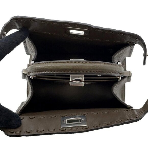 FENDI Peekaboo Selleria I see you Size Petit Leather Khaki 8BN335 - Picture 6 of 16